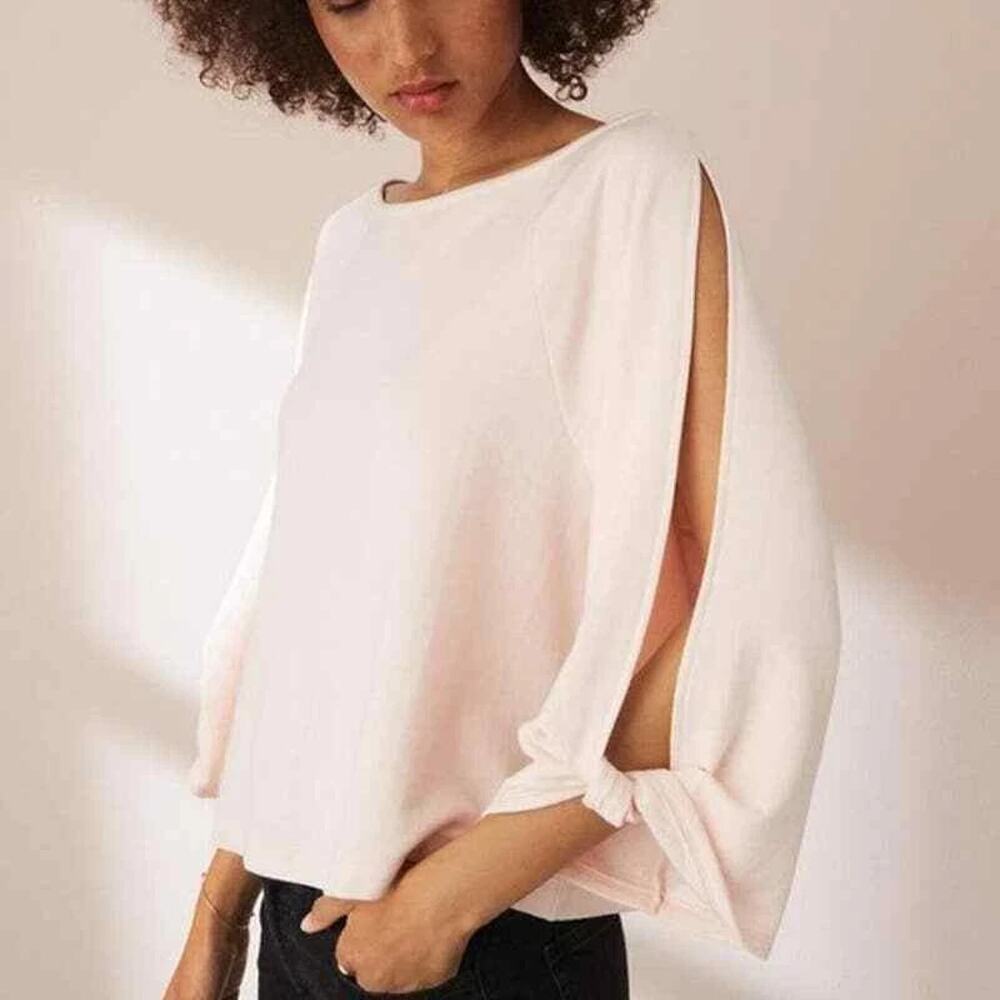 Lou & Grey Size Medium Split Sleeve Twisted Cuffs Top Pink
